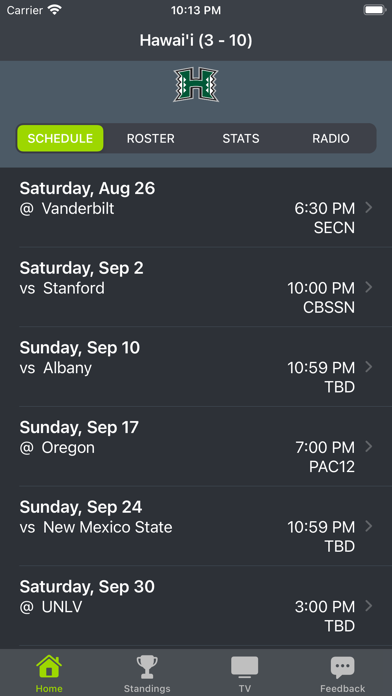Screenshot #1 pour Hawaii Football Schedules