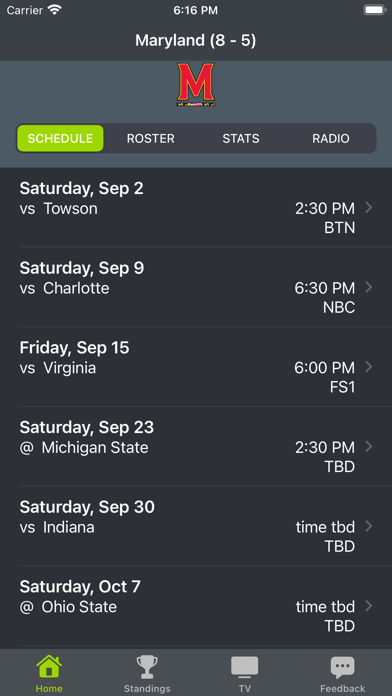 Screenshot #1 pour Maryland Football Schedules