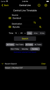Mumbai Local Train Timetable screenshot