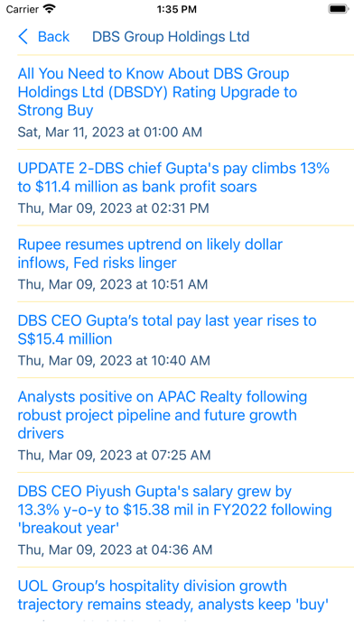 Singapore Stock Quotes Screenshot