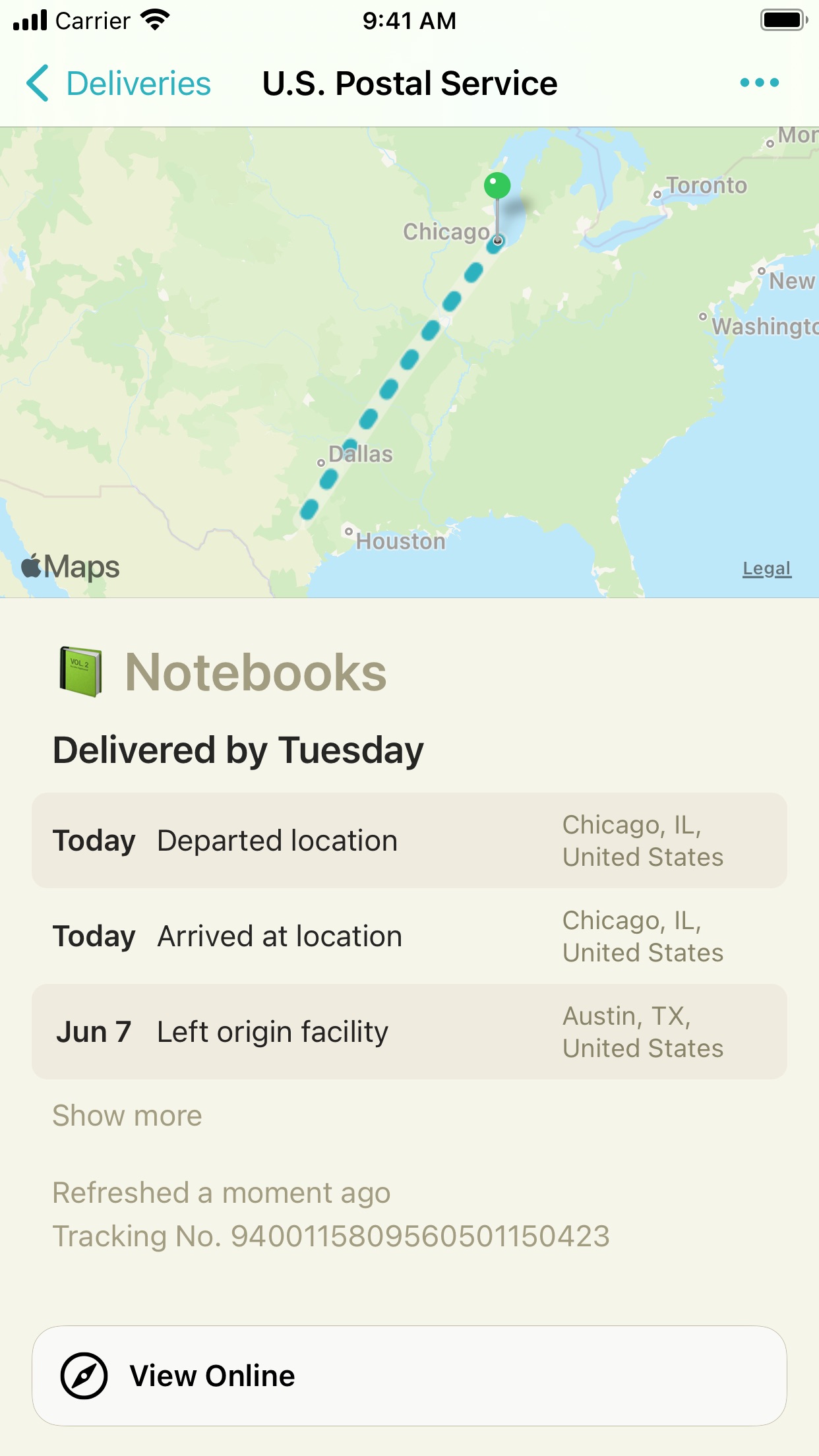 Screenshot do app Deliveries: a package tracker