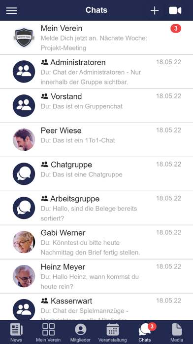 Vereins-App Screenshot