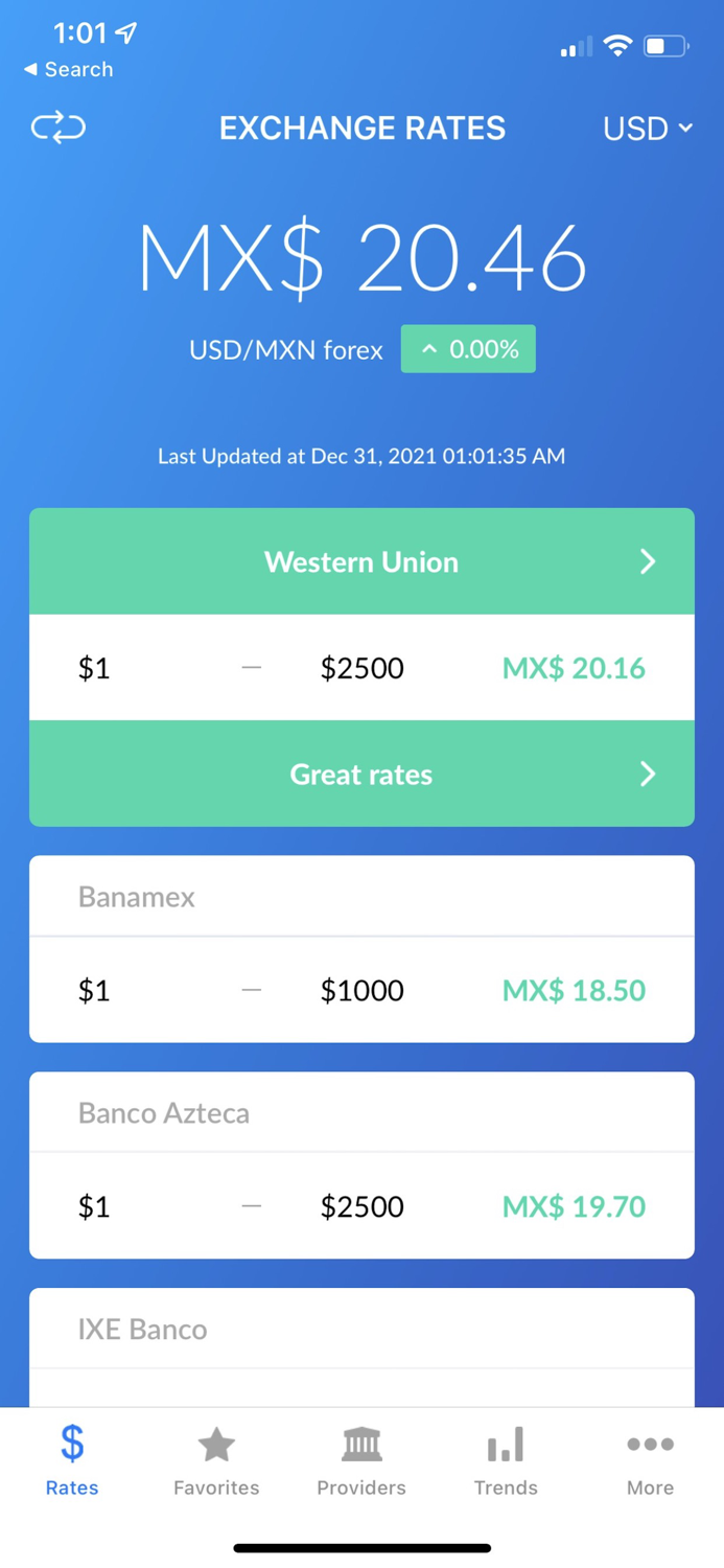 MXN Peso Exchange Rates
