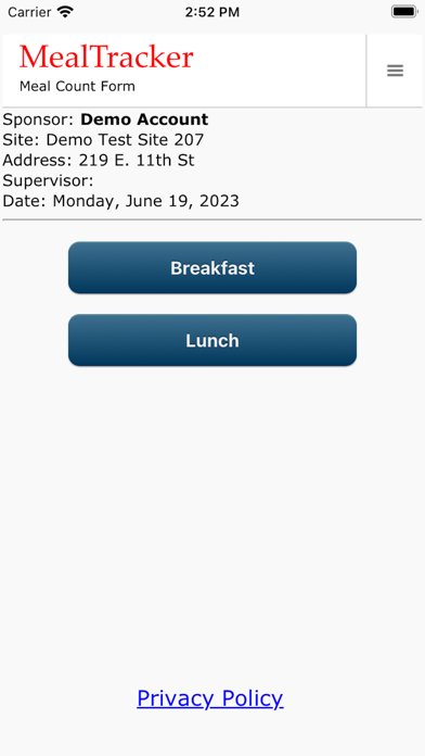 Meal Count Screenshot