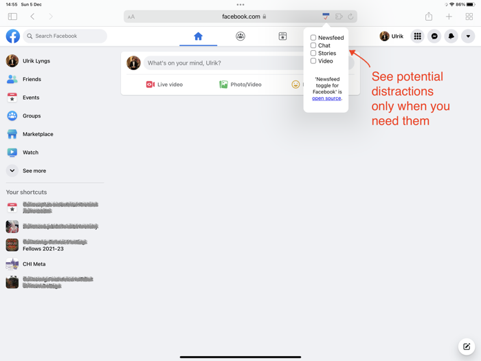 Newsfeed toggle for Facebook
