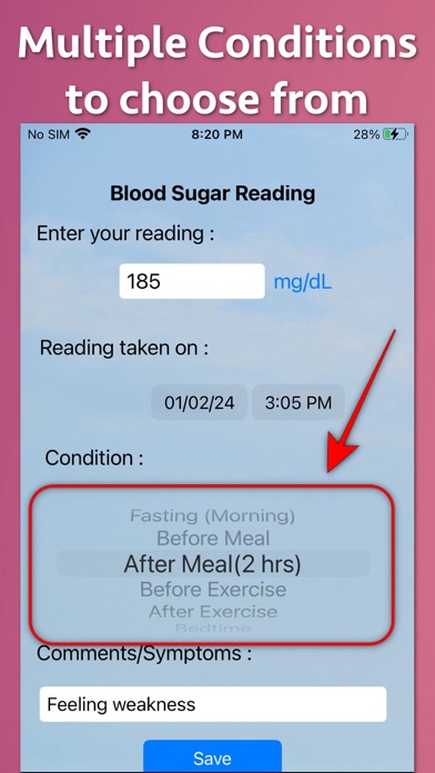Screenshot #2 pour GlucoTrack-Blood Sugar Monitor