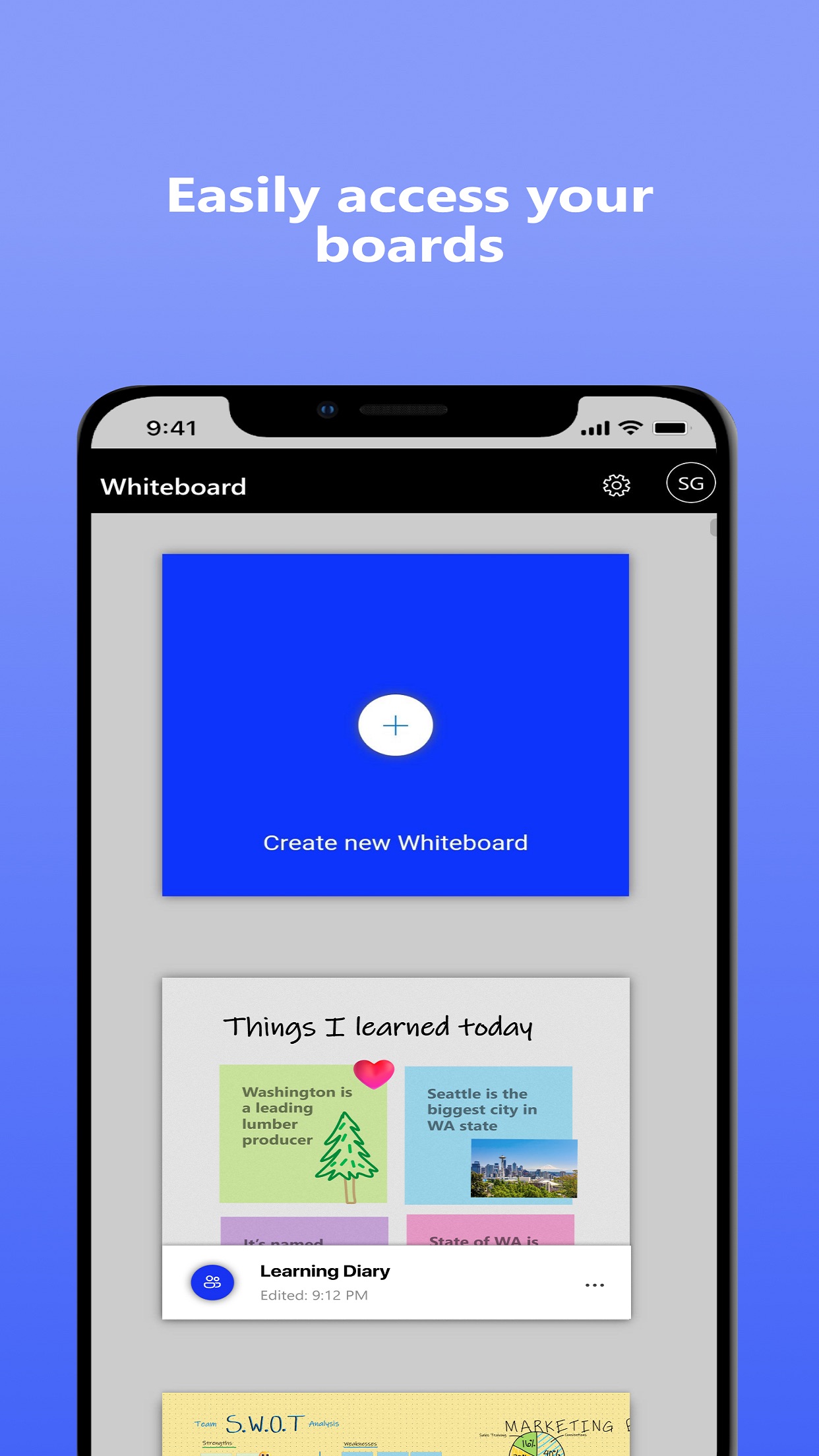 Screenshot do app Microsoft Whiteboard