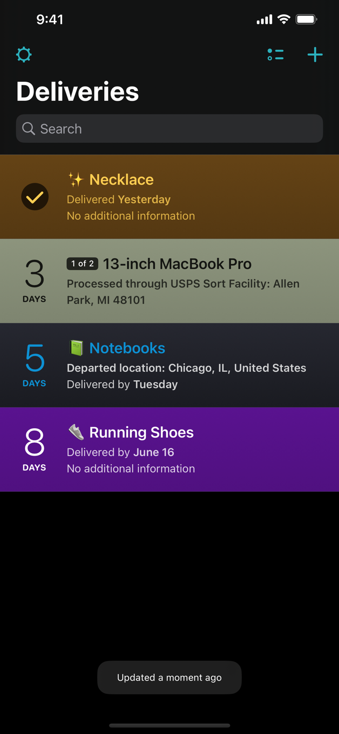 Deliveries a package tracker