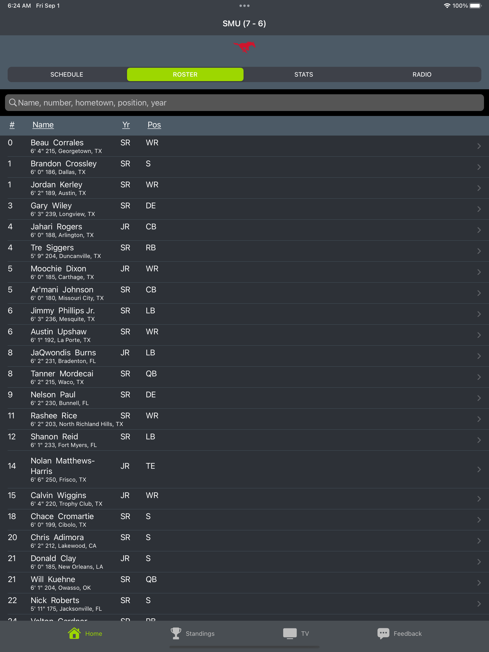 SMU Football Schedules