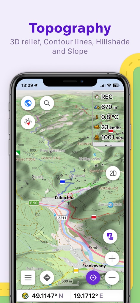 OsmAnd Maps Travel & Navigate - Les utilisateurs explorent des cartes topographiques détaillées avec des courbes de niveau et un relief ombragé, enrichies par des widgets affichant l'altitude et la vitesse en temps réel.