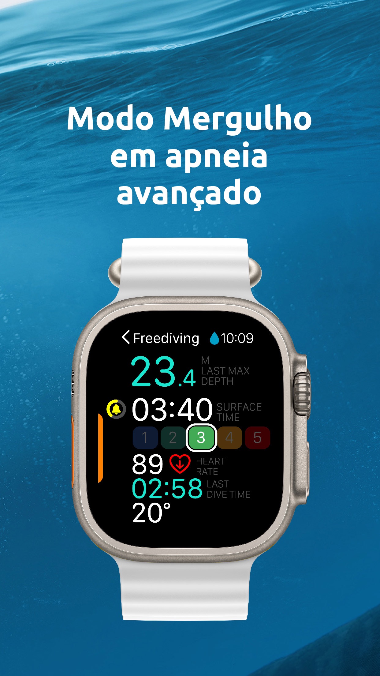 Screenshot do app Oceanic+ Relógio de mergulho