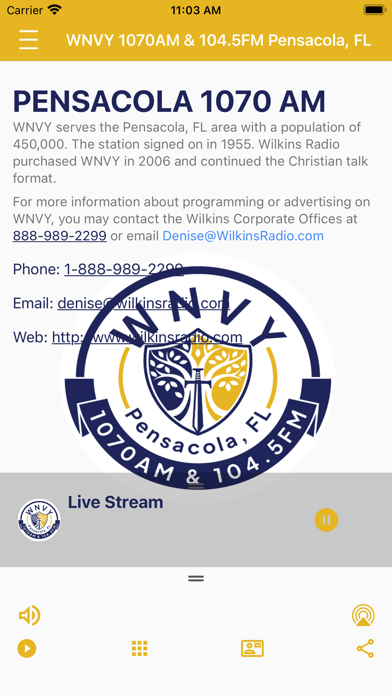 WNVY AM1070 & FM104.5 Radio Screenshot