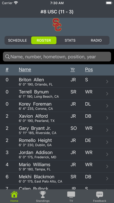 USC Football Schedules Screenshot