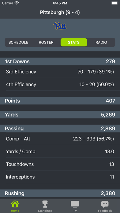 Pitt Football Screenshot
