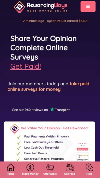 RewardingWays Paid Surveys Screenshot