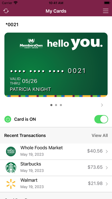 MembersOwn CU CardControl Screenshot