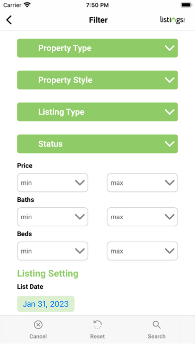 LISTINGS Screenshot