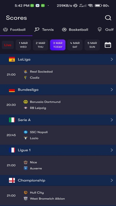 Scores - Live score updates Screenshot