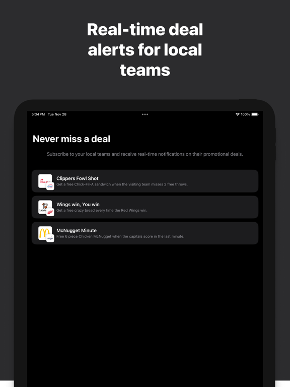 Hometown Deals: Fan Food Deals iPad screenshot 1 - Food & Drink app