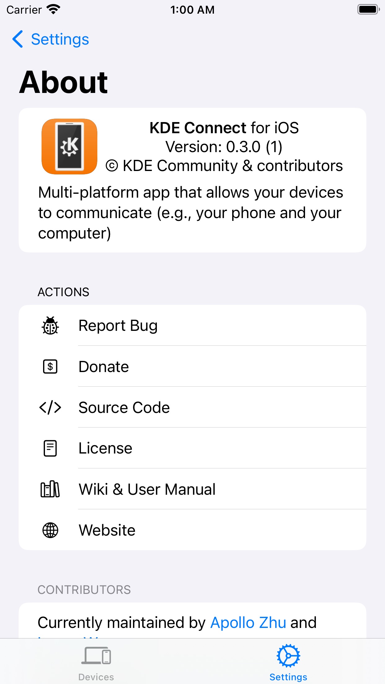 Screenshot do app KDE Connect