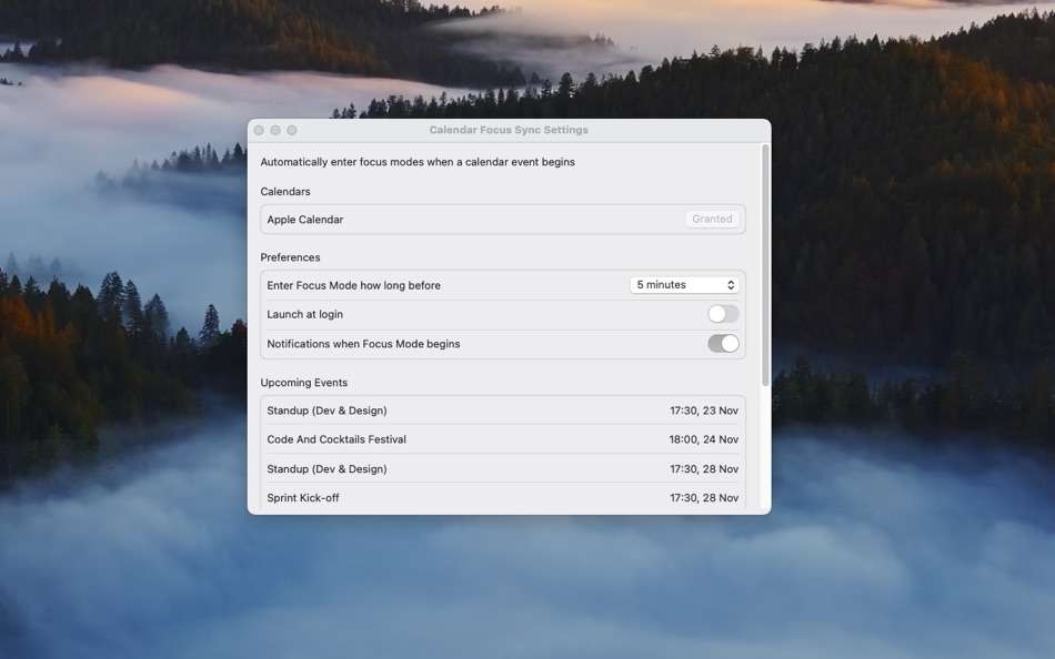 #1. Calendar Focus Sync (macOS) 由: Andrew Glago