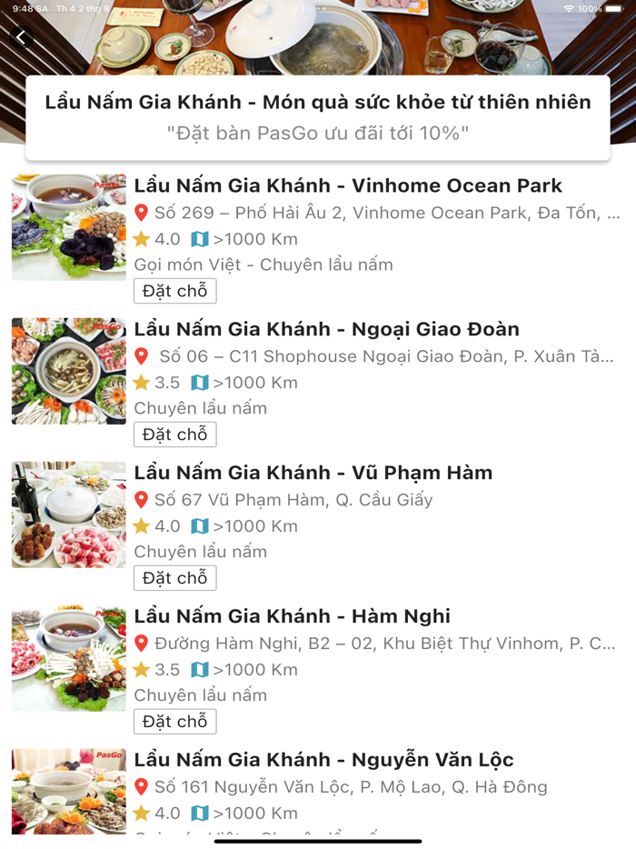 PasGo Đặt bàn nhà hàng ưu đãi