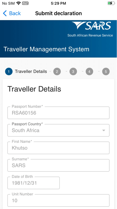 SA Traveller Management System Screenshot