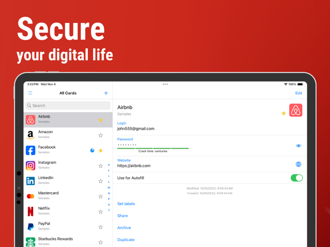 「Password Keeper SafeInCloud 1」のスクリーンショット