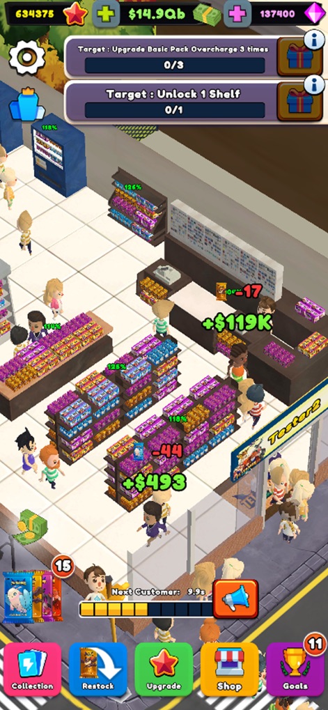 TCG Card Shop Tycoon Simulator - Osservando il flusso dinamico, si notano i guadagni in tempo reale delle vendite e la costante interazione con i clienti nel negozio, rendendo l'esperienza di gestione vivida.