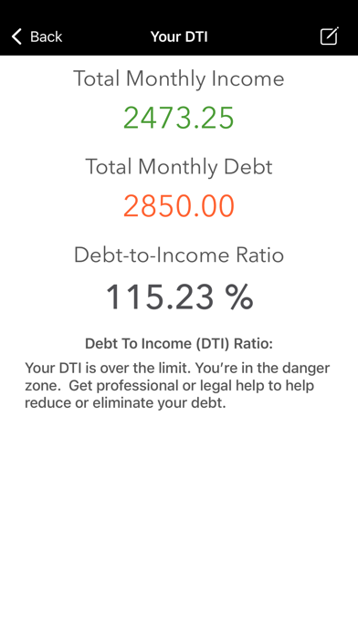 Debt To Income Calculator Screenshot