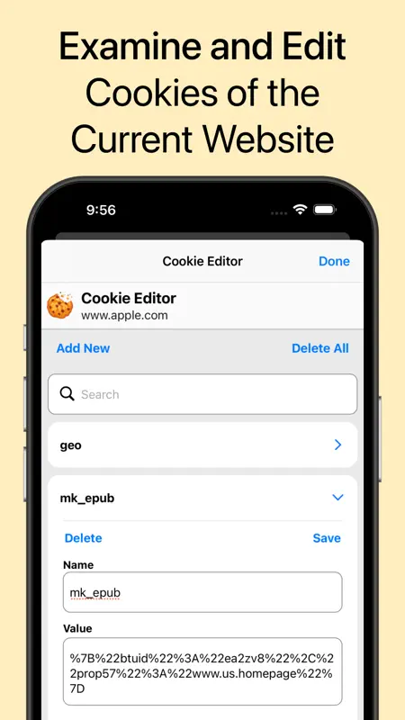 Cookie Editor Safari Extension screenshot 2 of 7