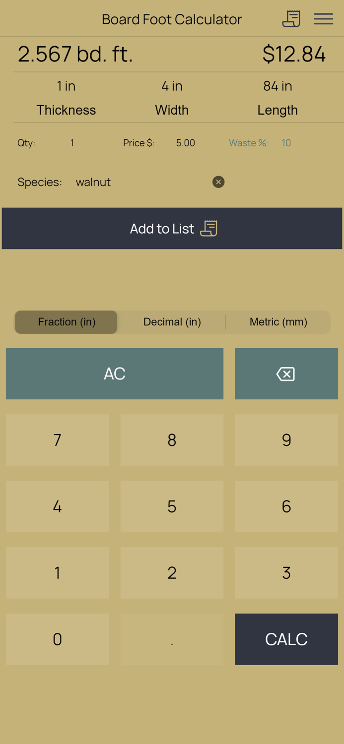 Lumber Board Foot Calculator