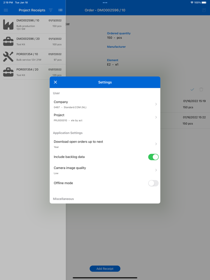 Infor LN Project Receipts