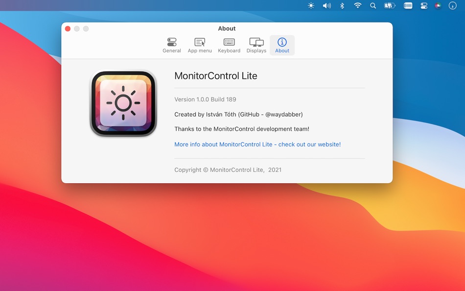 #7. MonitorControl Lite (macOS) 由: Kodeon Software Korlatolt Felelossegu Tarsasag