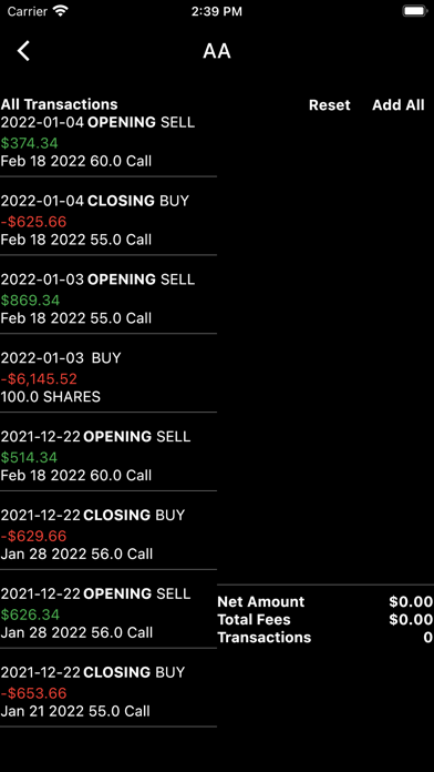 Cost Basis Screenshot