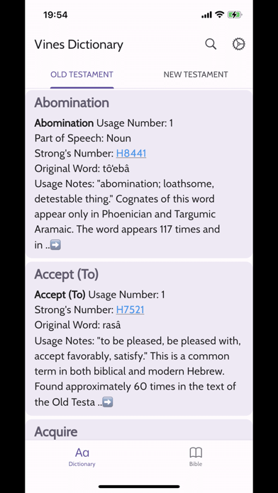 Vines Exhaustive Dictionary Screenshot