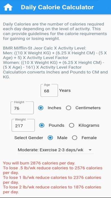 Health & Fitness Calculators Screenshot