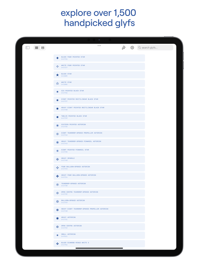 unicode symbols glyfs
