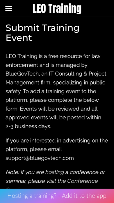 LEO Training Finder Screenshot