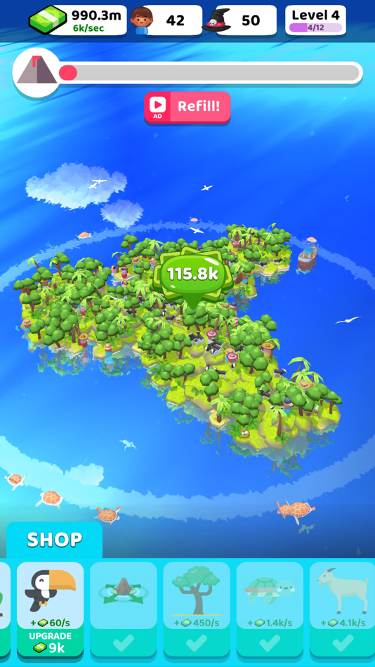 #6. Volcano Island - Idle Sim (iOS) Podle: Amuzo Games Ltd