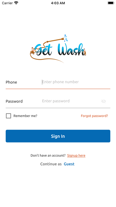 GetWash - User App Screenshot