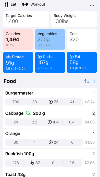 Eat & Workout Screenshot