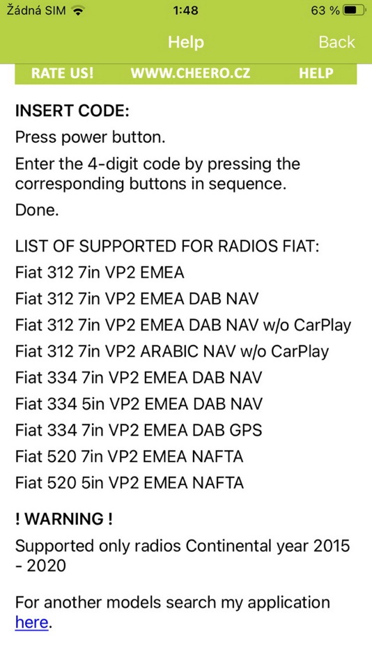 #4. RADIO CODE for FIAT EMEA 7inch (iOS) 由: Petr Svihovec