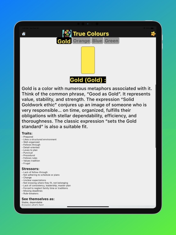 True Colours Personality Test iPad screenshot 5 - Education app