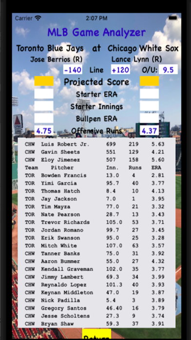 MLB Game Analyzer Screenshot