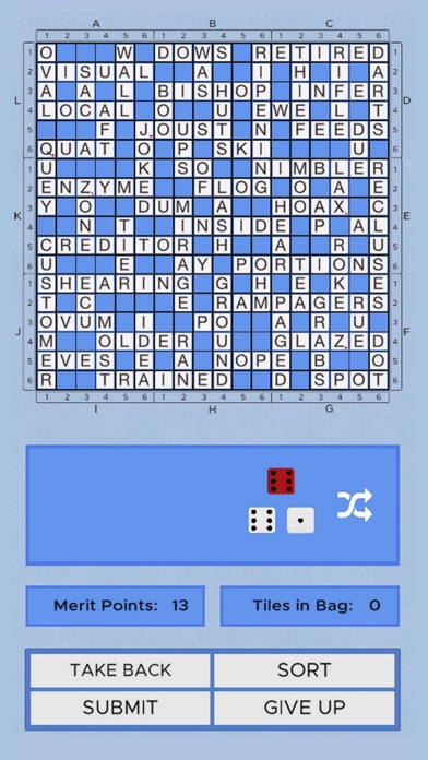 Roll-A-Dice Crossword game Screenshot