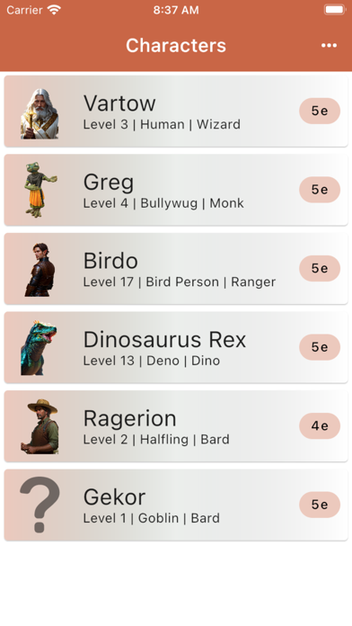 D3: Character Sheet Screenshot