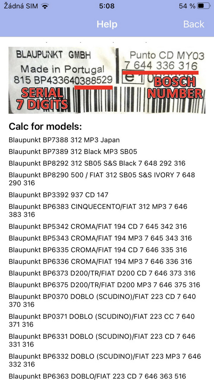 RADIO CODE for FIAT BandB