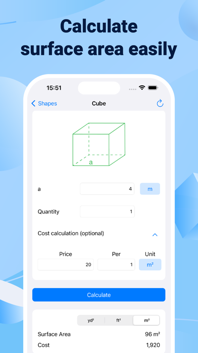 Surface Area Calculator + Cost Screenshot