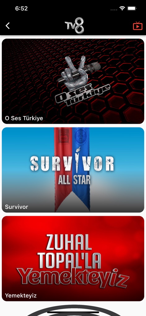 TV8 - Discover an extensive selection of the app's series, featuring beloved competition shows like 'O Ses Türkiye' and engaging culinary programs.